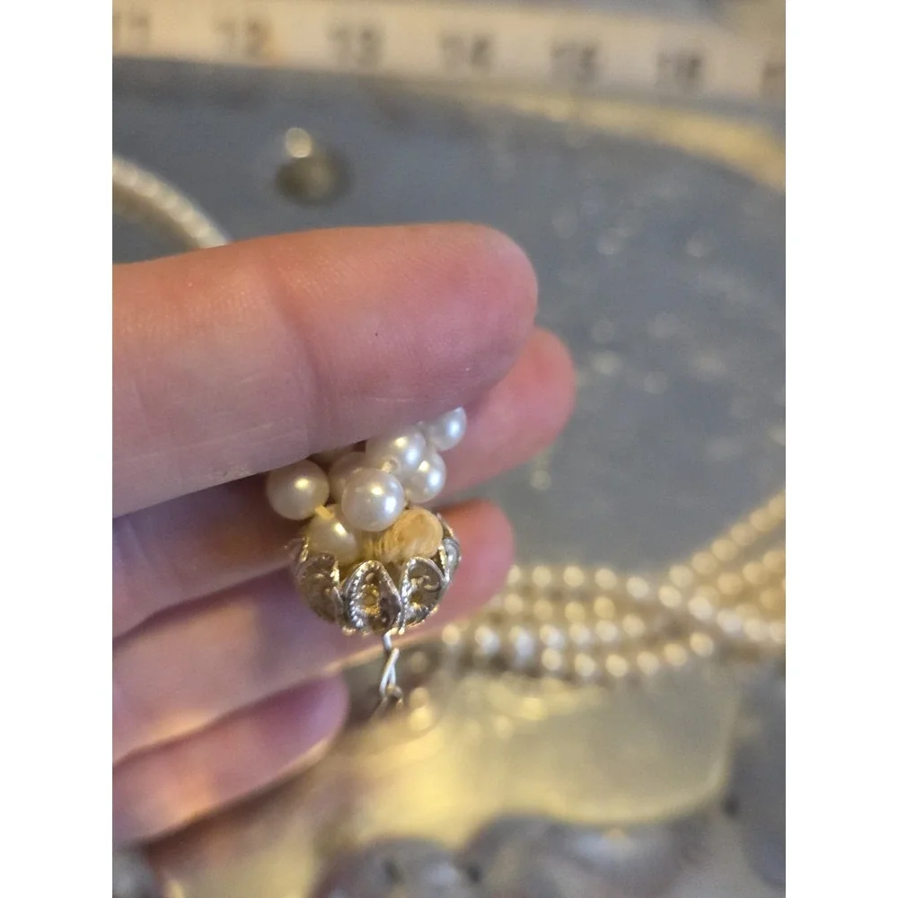 Vintage Four Strand Of Pearls With Silver Clasp
